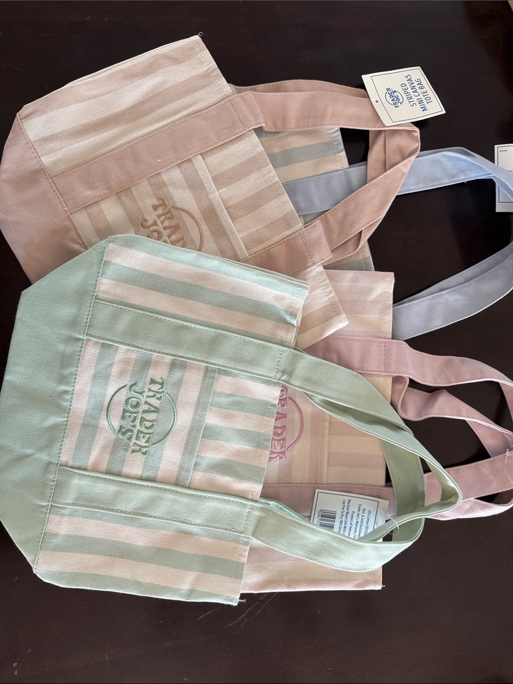 Trader Joe’s striped mini totes SET OF 4 (pink, tan, green, and blue)